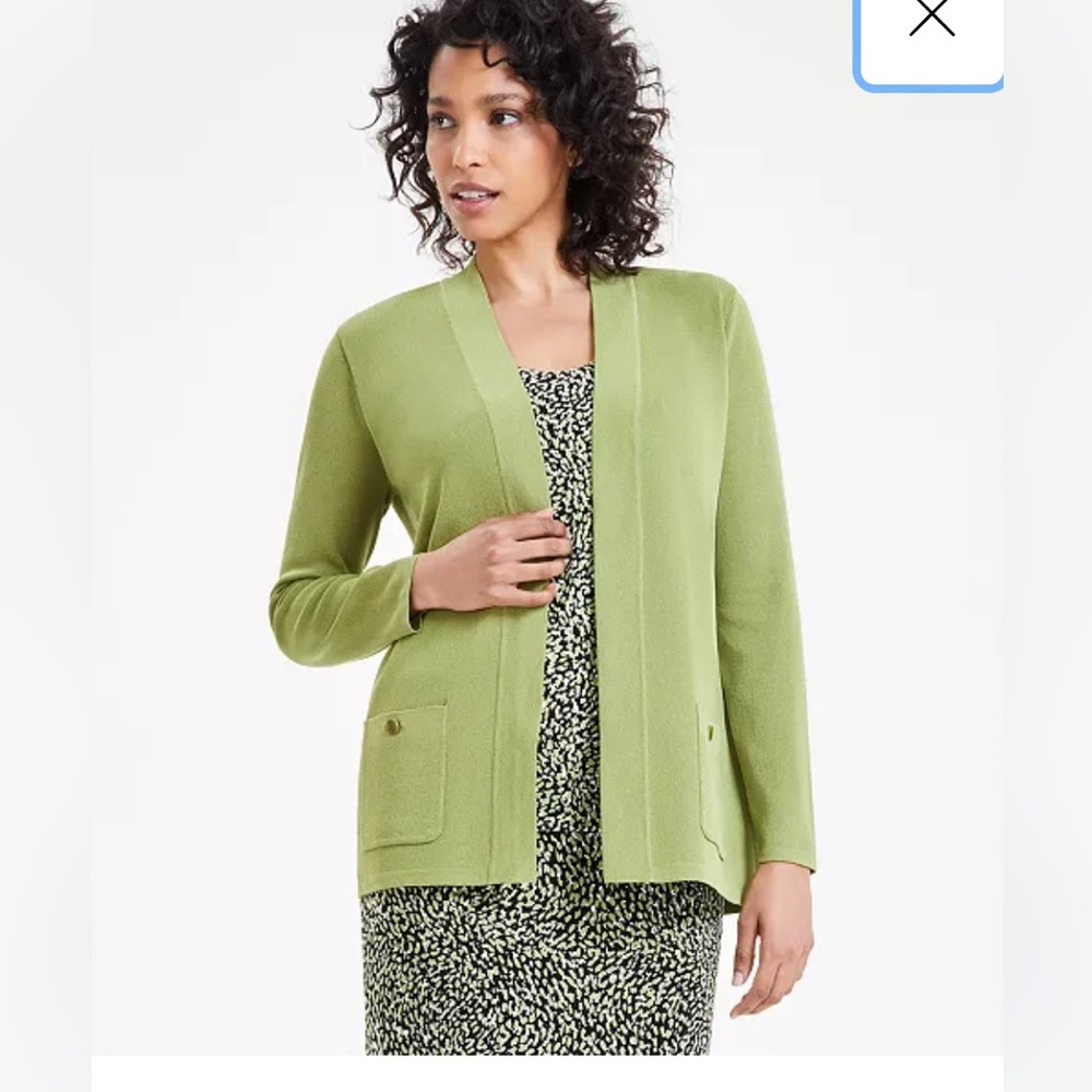 Ann Klein open front cardigan petite small green NWT